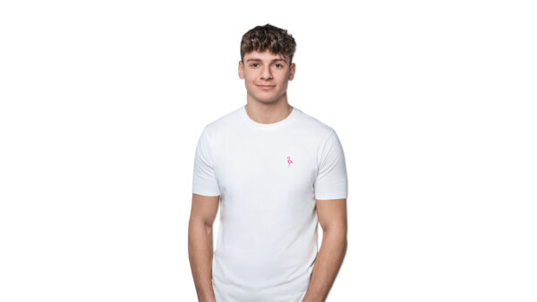 Weißes JAKO Organic T-Shirt mit Flamingo-Logo